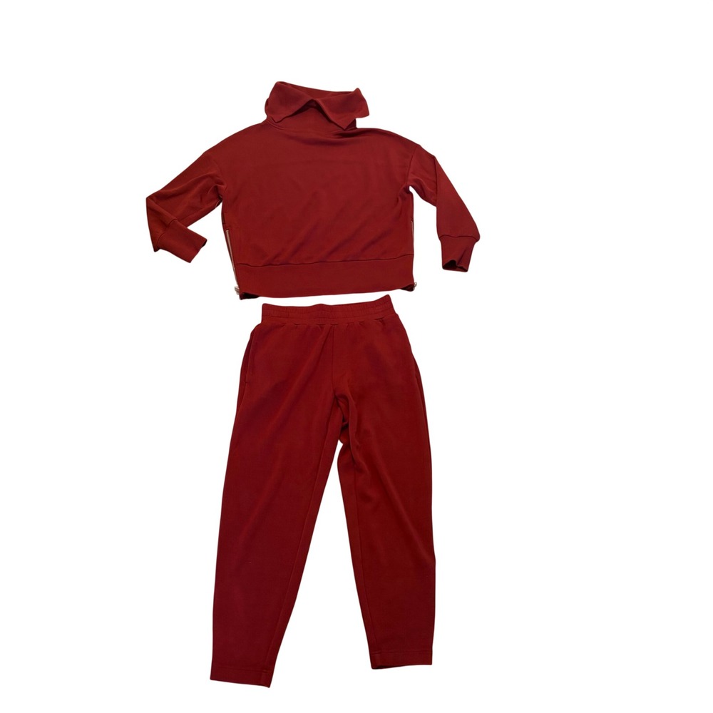 Varley DoubleSoft Red Funnel Neck Pullover & Joggers Lounge Set XS